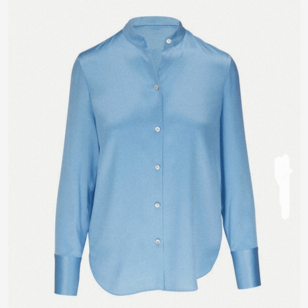 VINCE Fountain Silk Slim Fitted Band Collar Blouse In Blue Size XS/TP